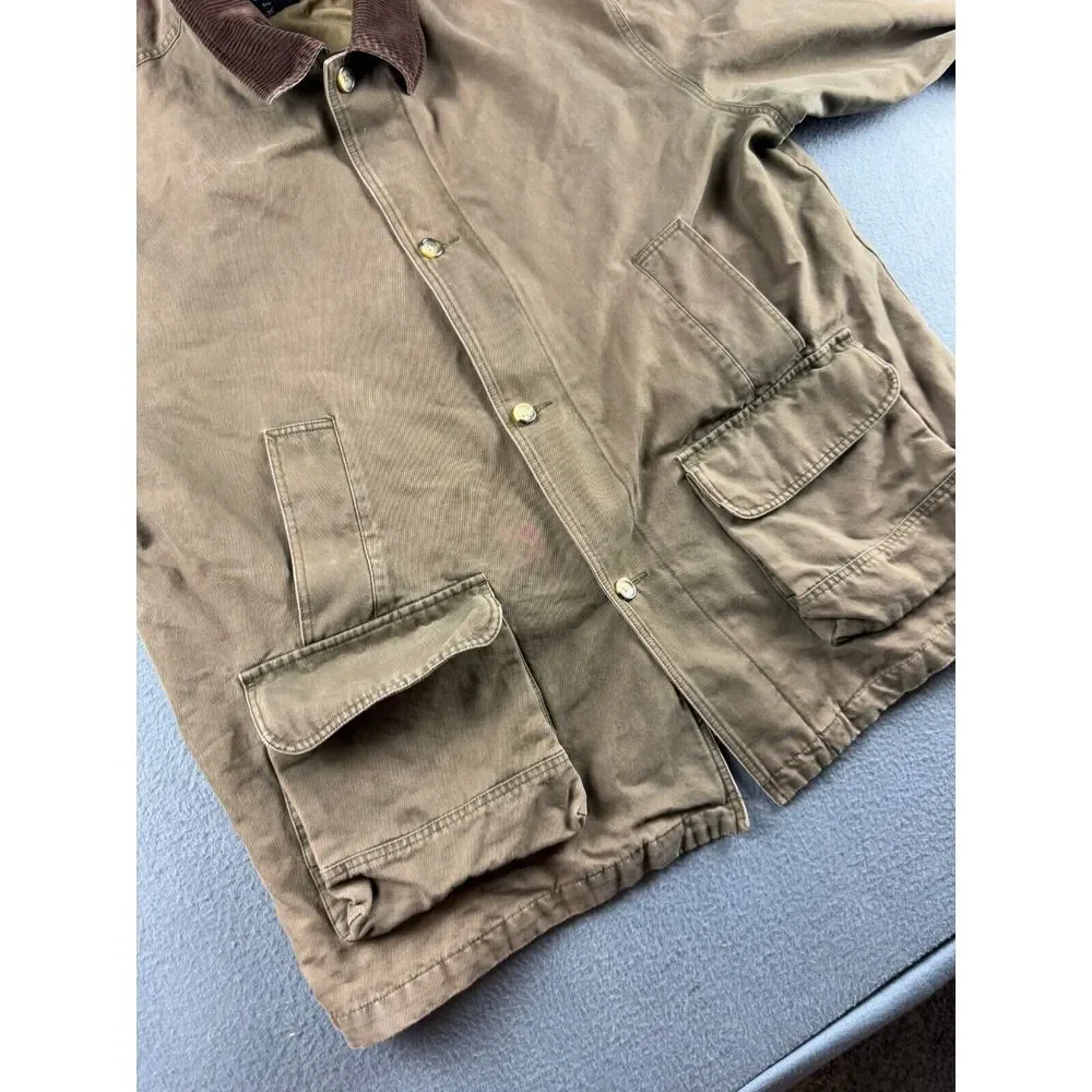 Eddie Bauer Jacket Mens XXL Brown Corduroy Collar Canvas Barn Field Coat Vintage